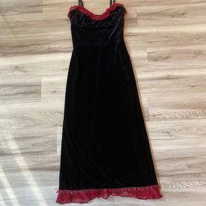 Betsey Johnson Velvet Vintage 90s flapper Beaded Fringe spaghetti strap dress M